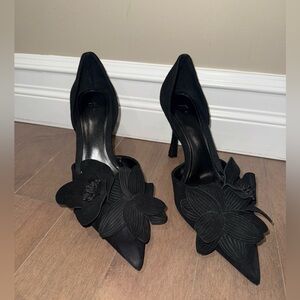 Zara Elegant Black Women's Heels with Floral Design